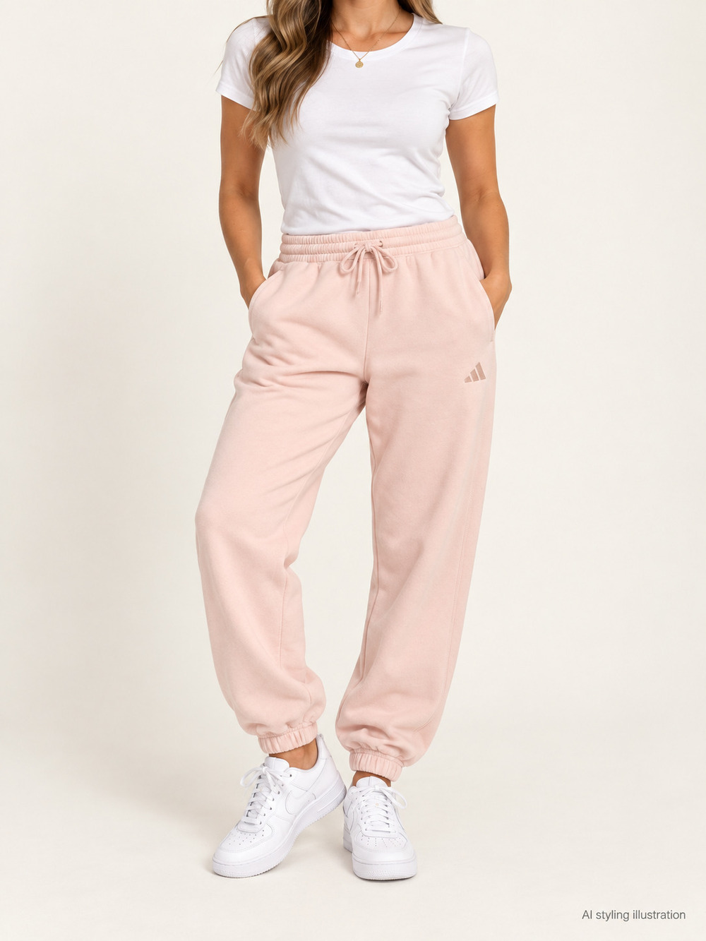 adidas Blush Pink Fleece Drawstring Joggers Medium